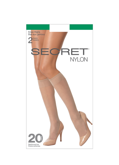 SECRET® Sheer Nylon Knee High w/Reinforced Toe - 2 Pairs - 20 Denier
