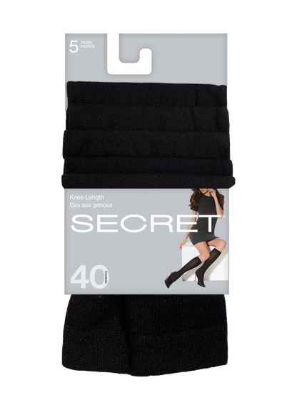 SECRET® Semi-Opaque Knee Length - 5 Pairs - 40 Denier