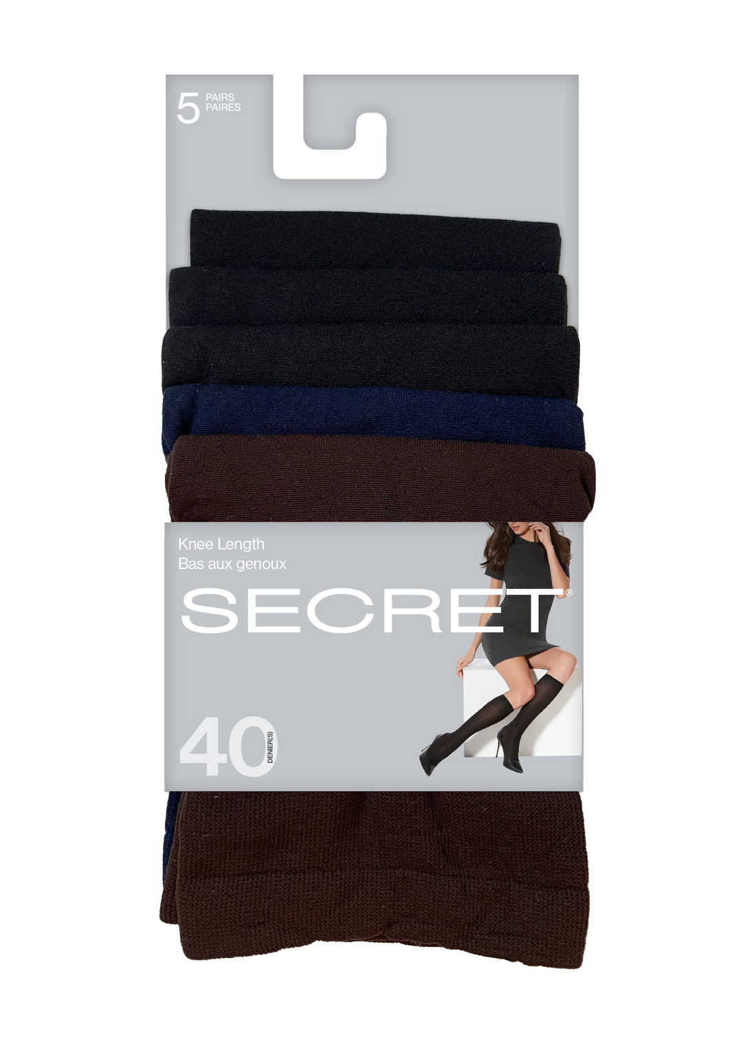 SECRET® Semi-Opaque Knee Length - 5 Pairs - 40 Denier