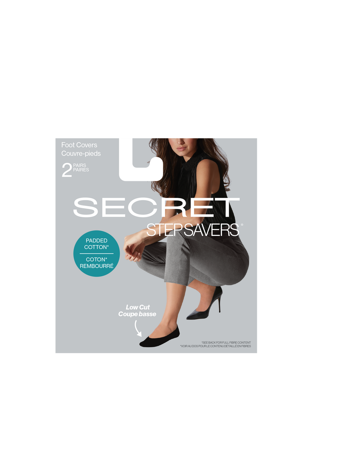 SECRET STEP SAVERS® Coupe basse rembourrée en coton avec talon antidérapant Couvre-pieds - 2 paires