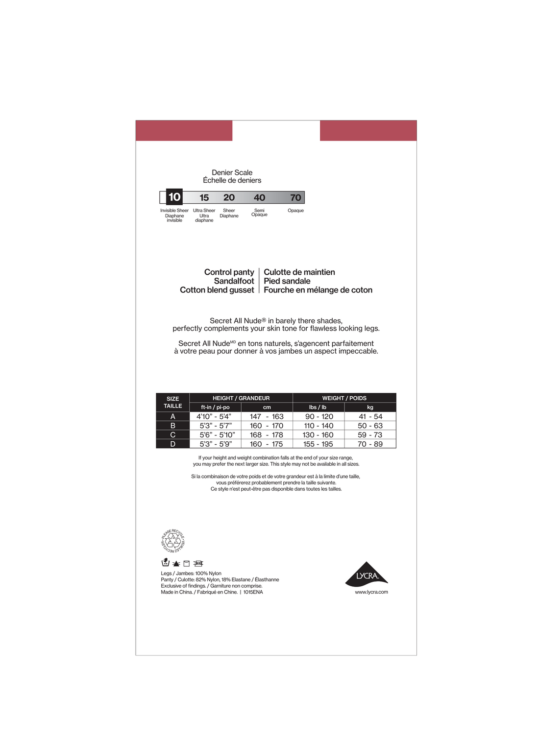 SECRET ALL NUDE® Invisible Sheer Control Top Panty w/Sandalfoot - 10 Denier