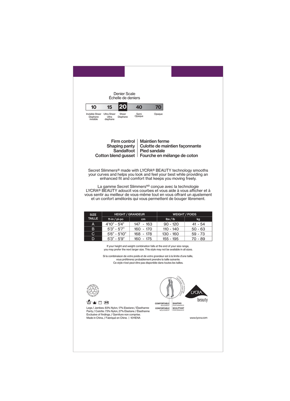 SECRET SLIMMERS® - Firm Tummy Control Shapewear Panty with Sandalfoot | 20 Denier Made With Lycra Fabric