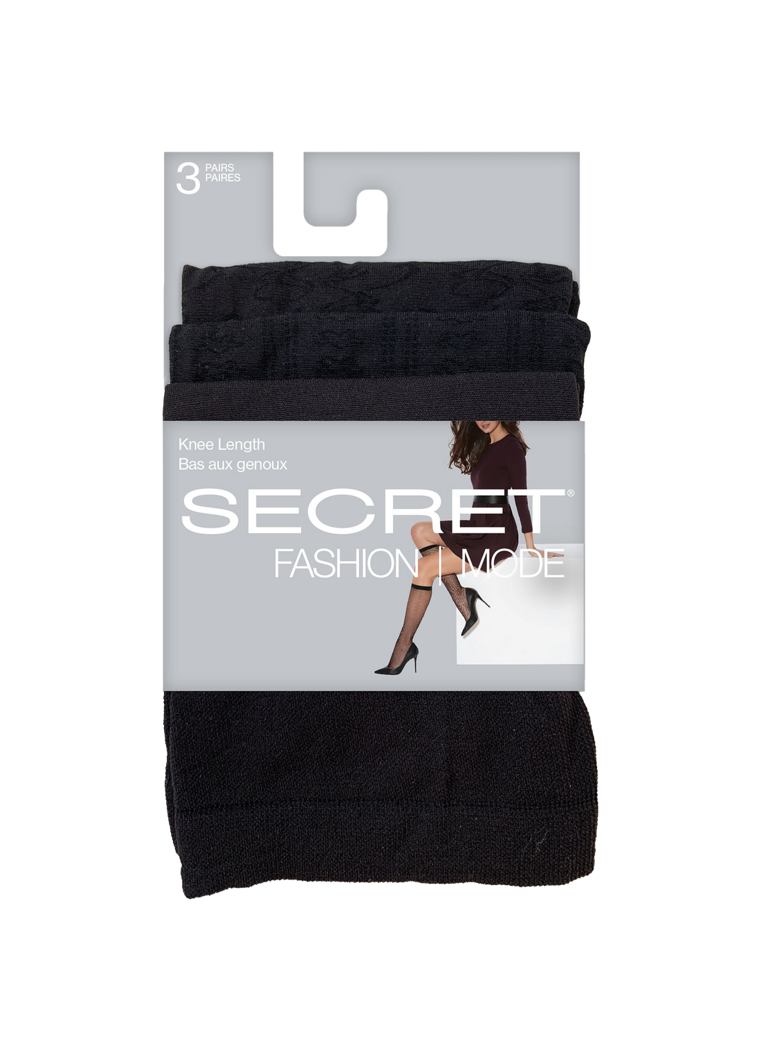 SECRET® Semi-opaque/Mode Longueur Genou - 1 Semi-opaquepaque/2 Mode - 3 Paires - 40 Deniers