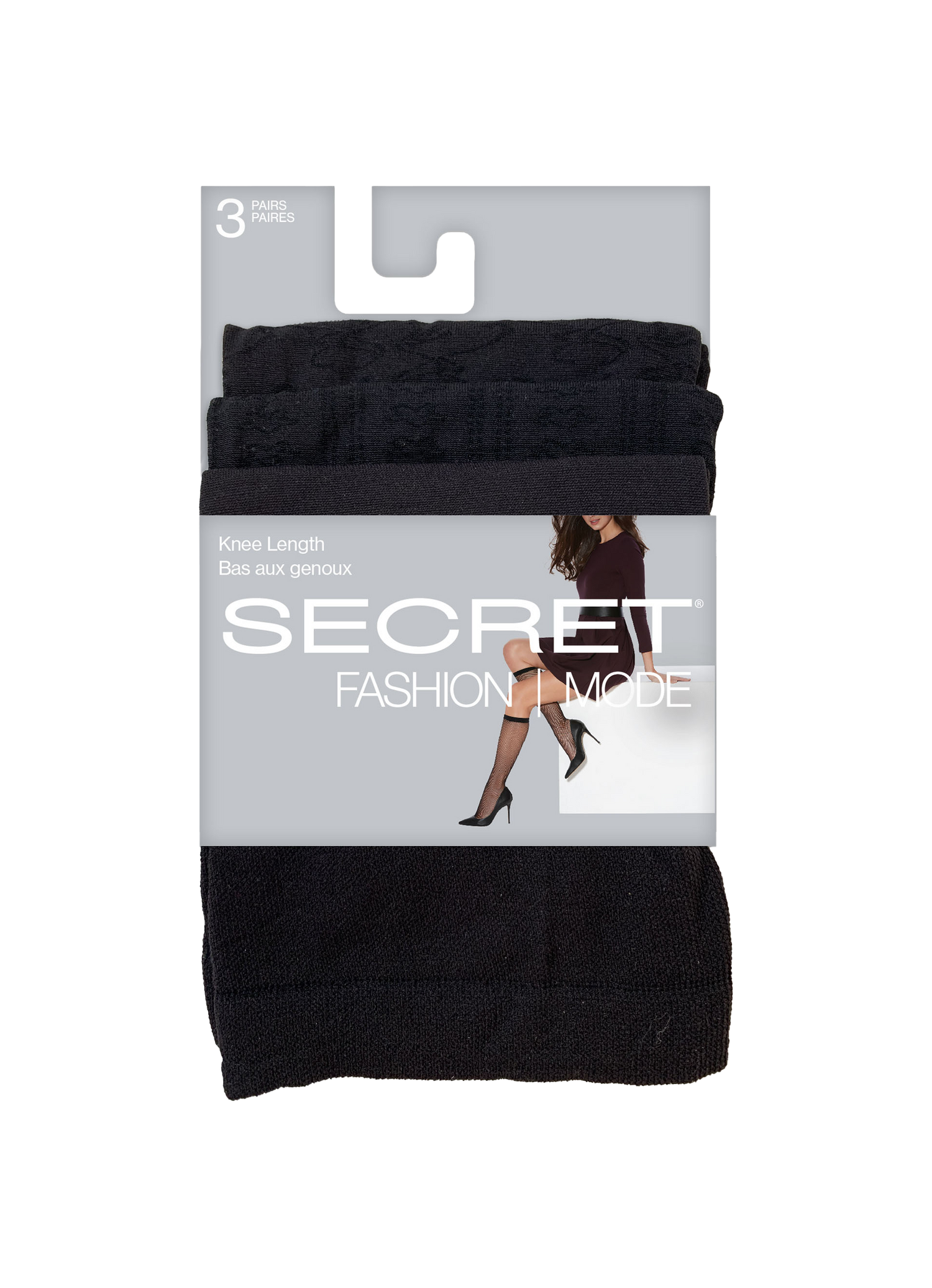 SECRET® - Knee Length - 1 Semi-opaque and 2 Fashion pairs