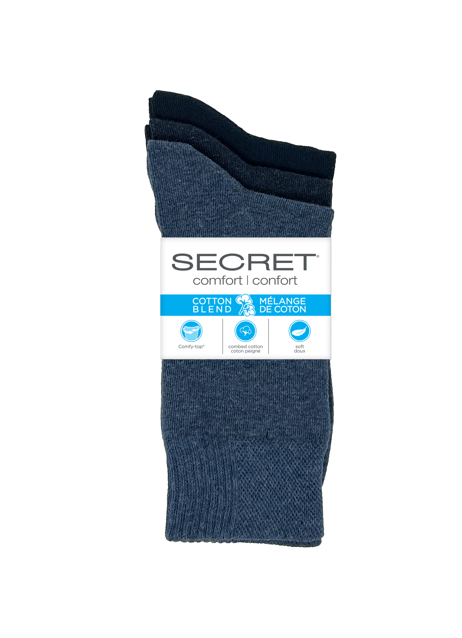 SECRET® Comfort Cotton Flat Knit Crew - 3 paires