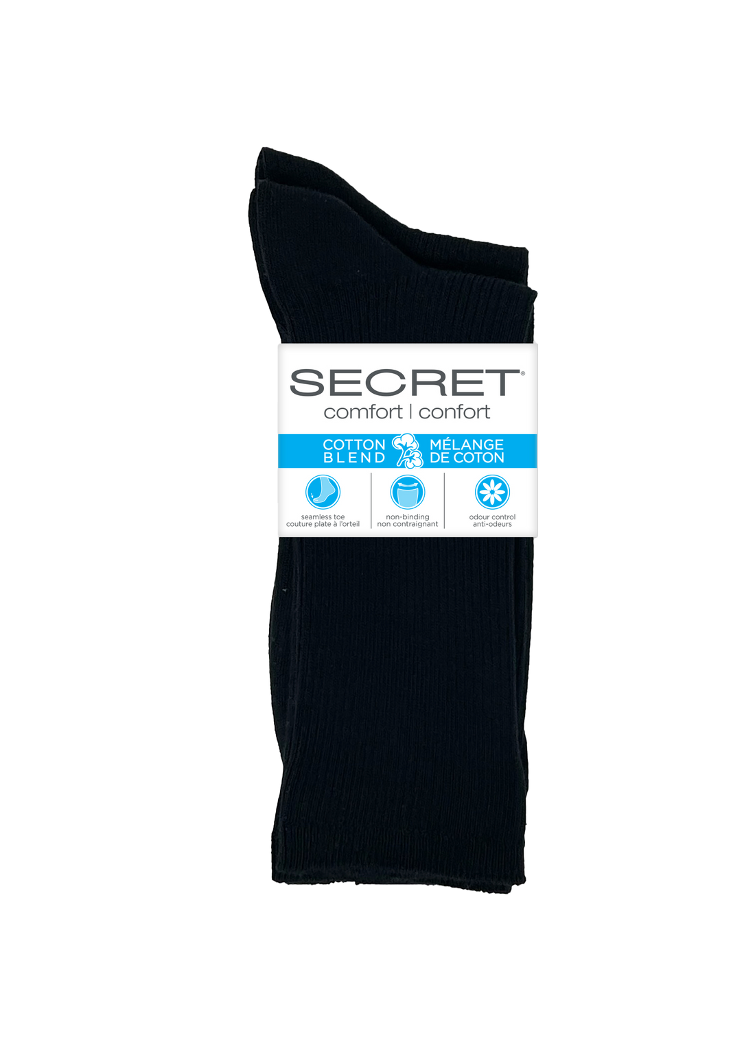 SECRET® Comfort Cotton Non-Binding Ribbed Crew - 2 Pairs