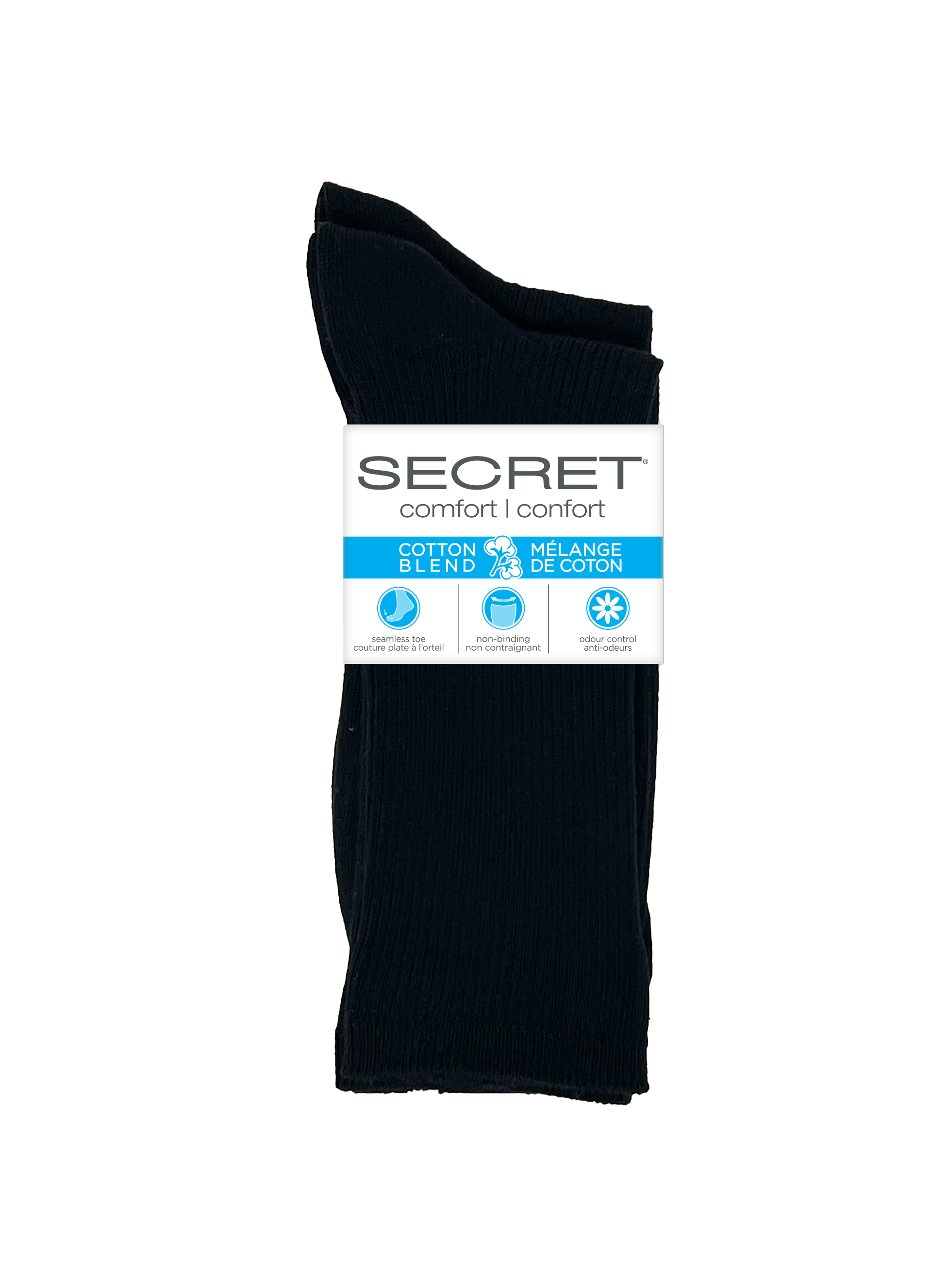 SECRET® Comfort Cotton Non-Binding Ribbed Crew - 2 Pairs