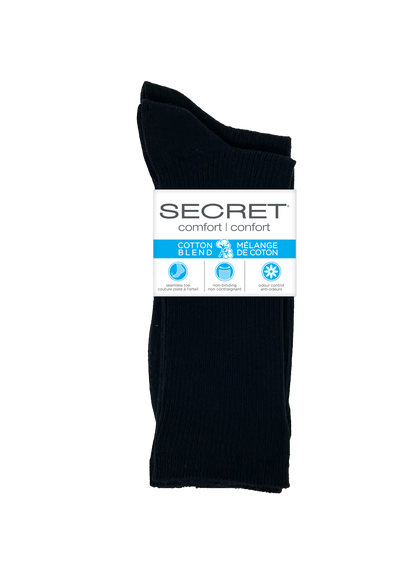 SECRET® Comfort Cotton Non-Binding Ribbed Crew - 2 Pairs