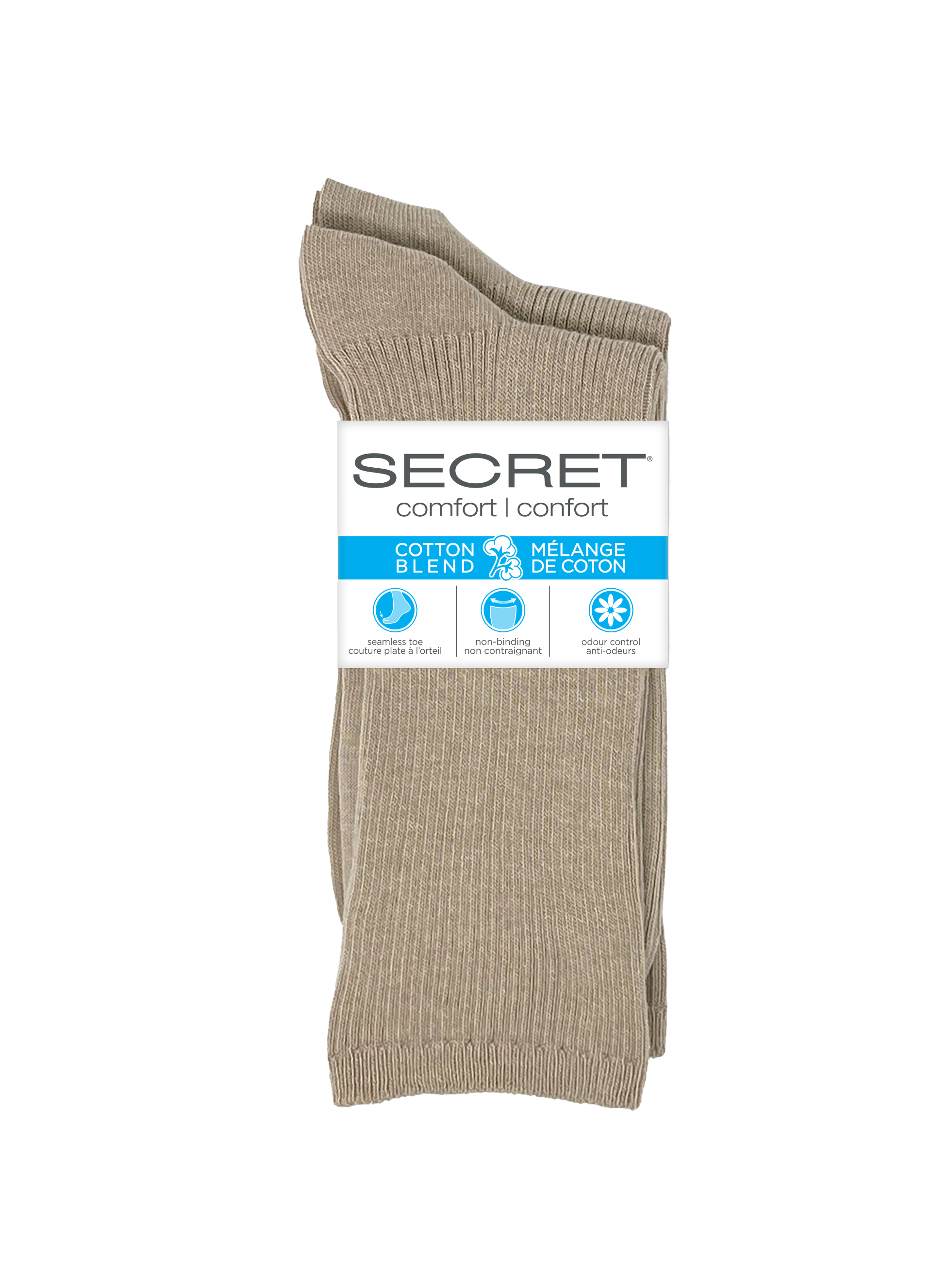 SECRET® Comfort Cotton Non-Binding Ribbed Crew - 2 Pairs