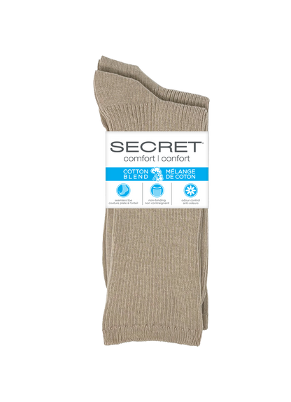 SECRET® Comfort Cotton Non-Binding Ribbed Crew - 2 Pairs