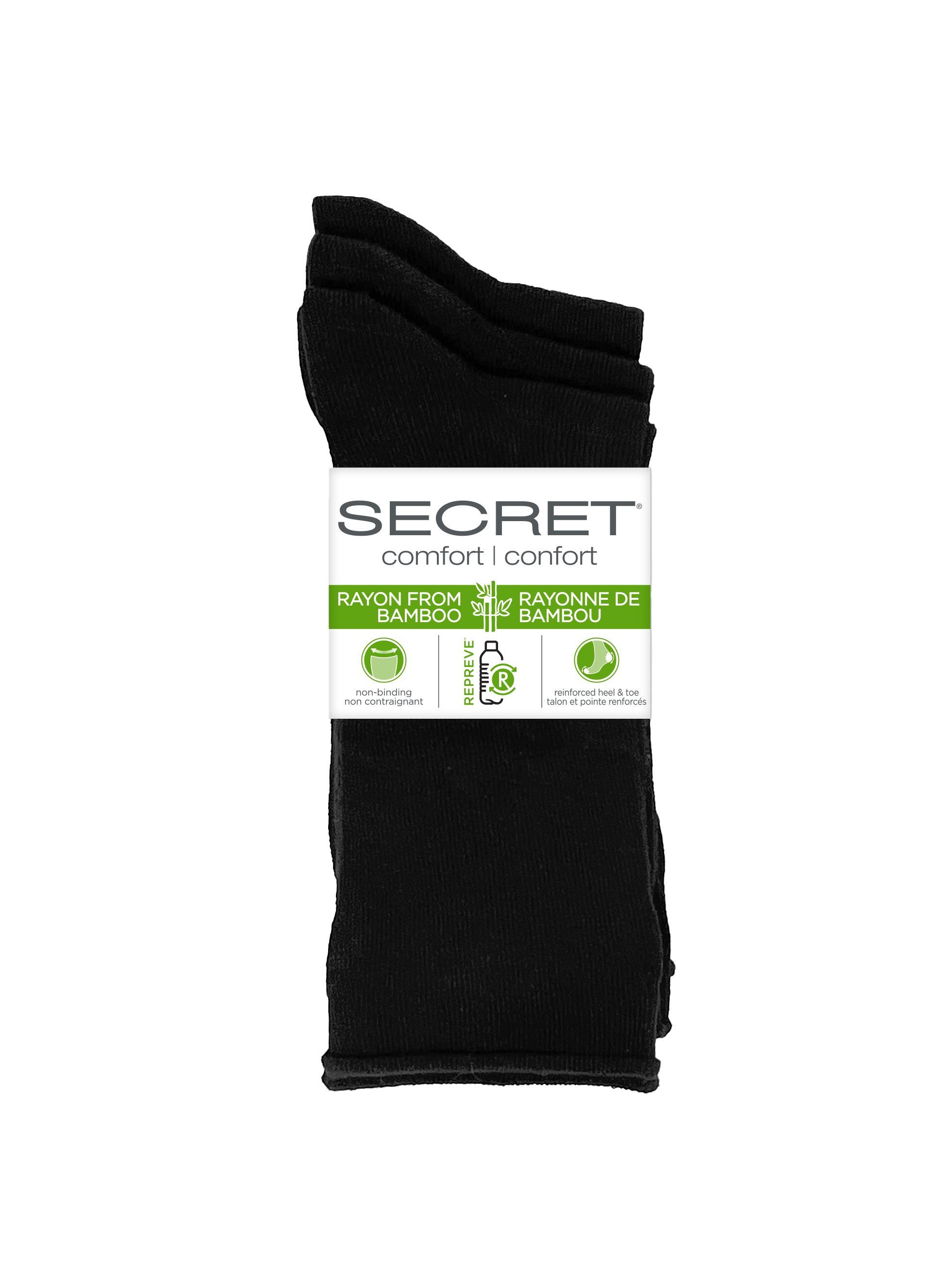 SECRET® Comfort Bamboo Flat Knit Roll Top Crew - 3 Pairs