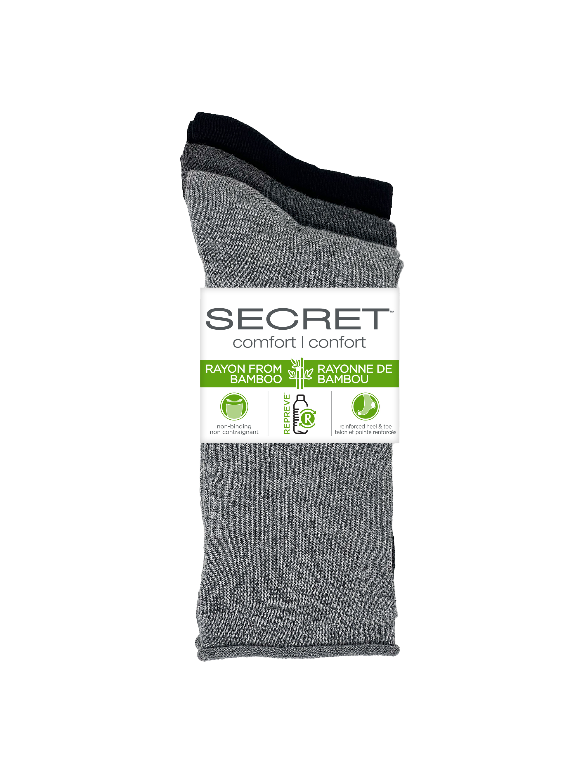 SECRET® Comfort Bamboo Flat Knit Roll Top Crew - 3 paires