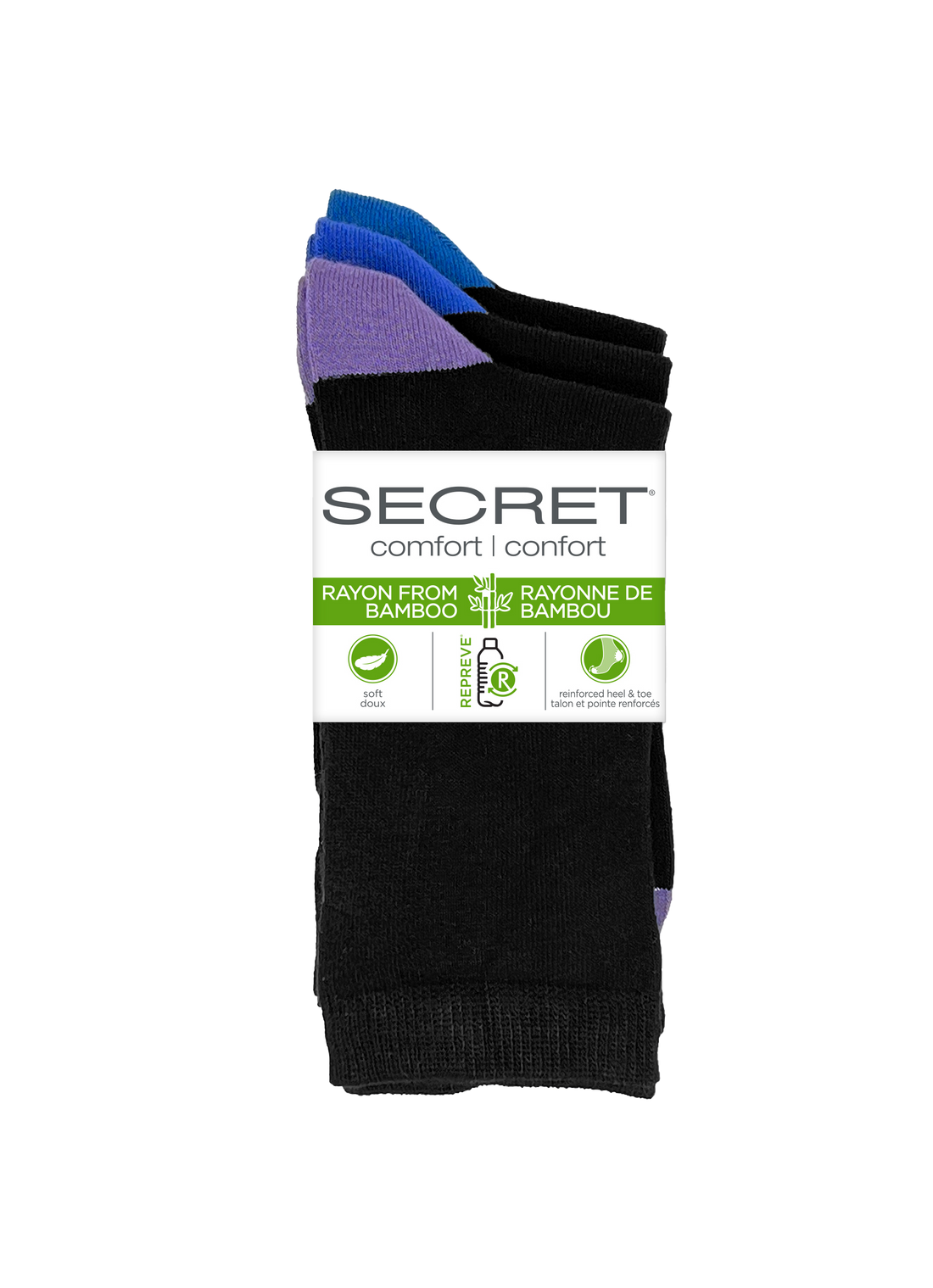 SECRET® Comfort Bamboo Contrast Heel/Toe Crew - 3 paires