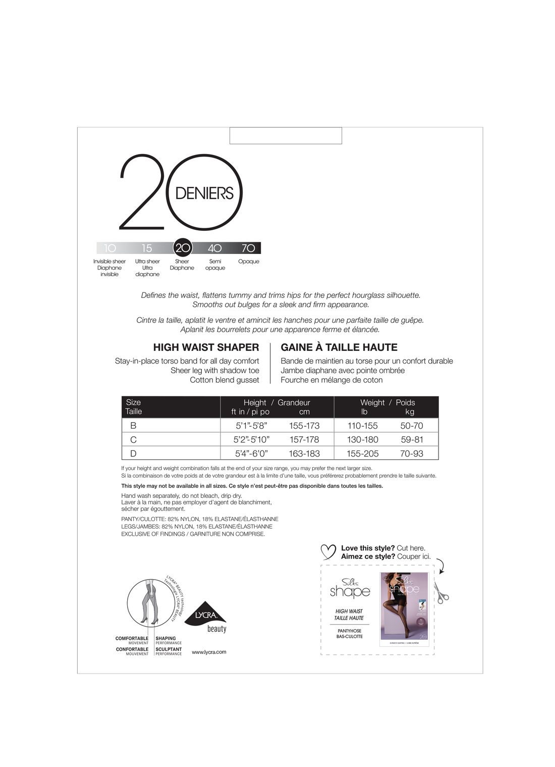 SILKS® Shape® Firm Control Hourglass High Waisted Shaping Pantyhose w/Sheer Leg - 20 Denier