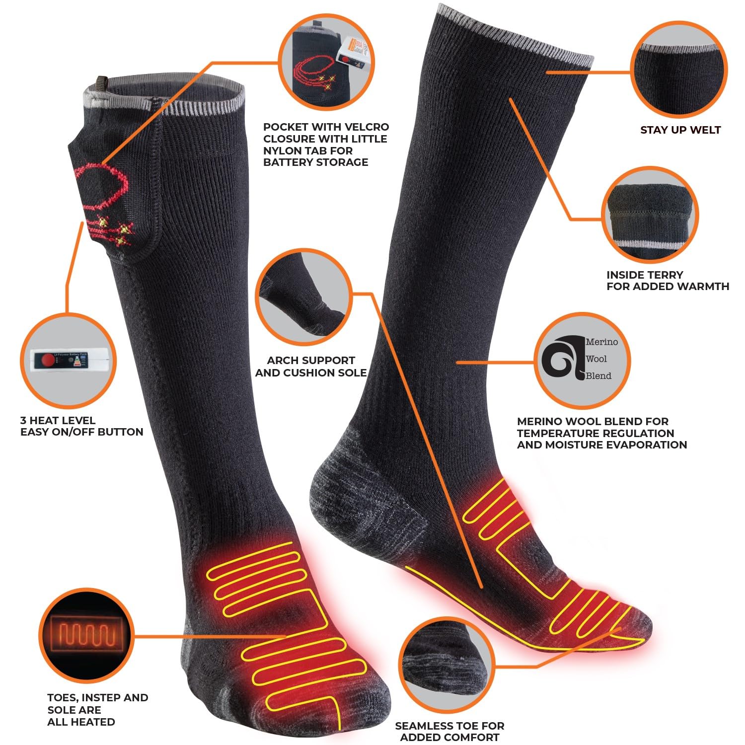 ENERGY TECHWEAR Unisex Heated Socks with High Flexibility Heat Modules with Rechargeable Battery, Bluetooth App, Short Circuit Protection, Combat Cold Weather, for Outdoor Activities