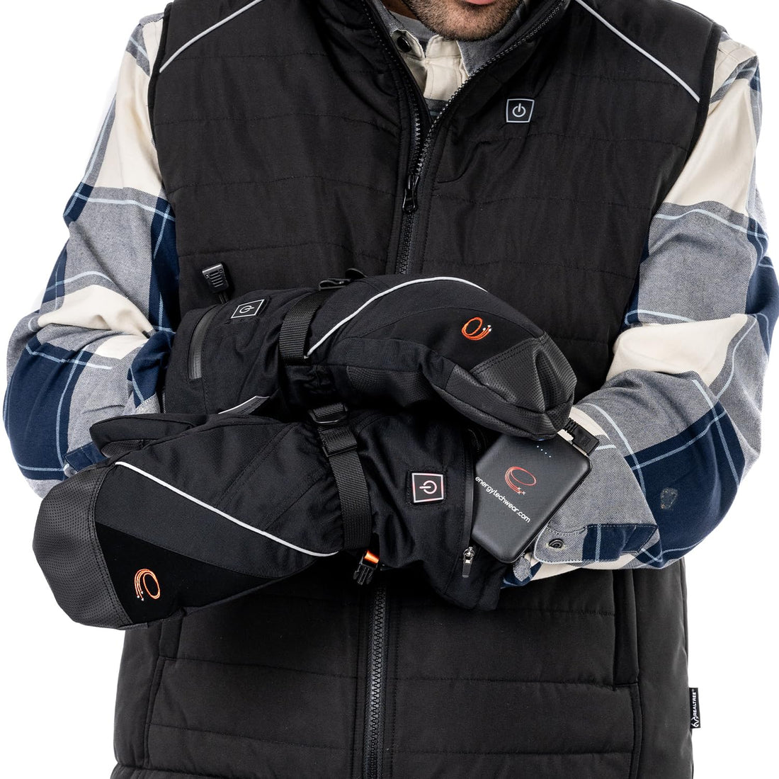 ENERGY TECHWEAR Heated Waterproof Mitts with 3 Heat Modules with Power Bank, Bluetooth App, Short Circuit Protection & Reflective Material, Combat Cold Weather, for Outdoor Activities