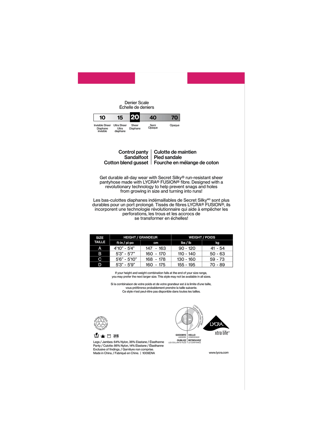 SECRET SILKY® Sheer Run-Resistant Control Top Panty w/Sandalfoot - 20 Denier